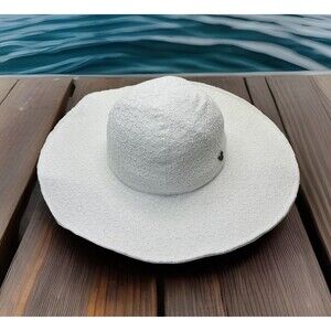 Disney Paris White‎ Sun Hat Lace Adult Wide Brim Mickey Paper Beachy Coastal